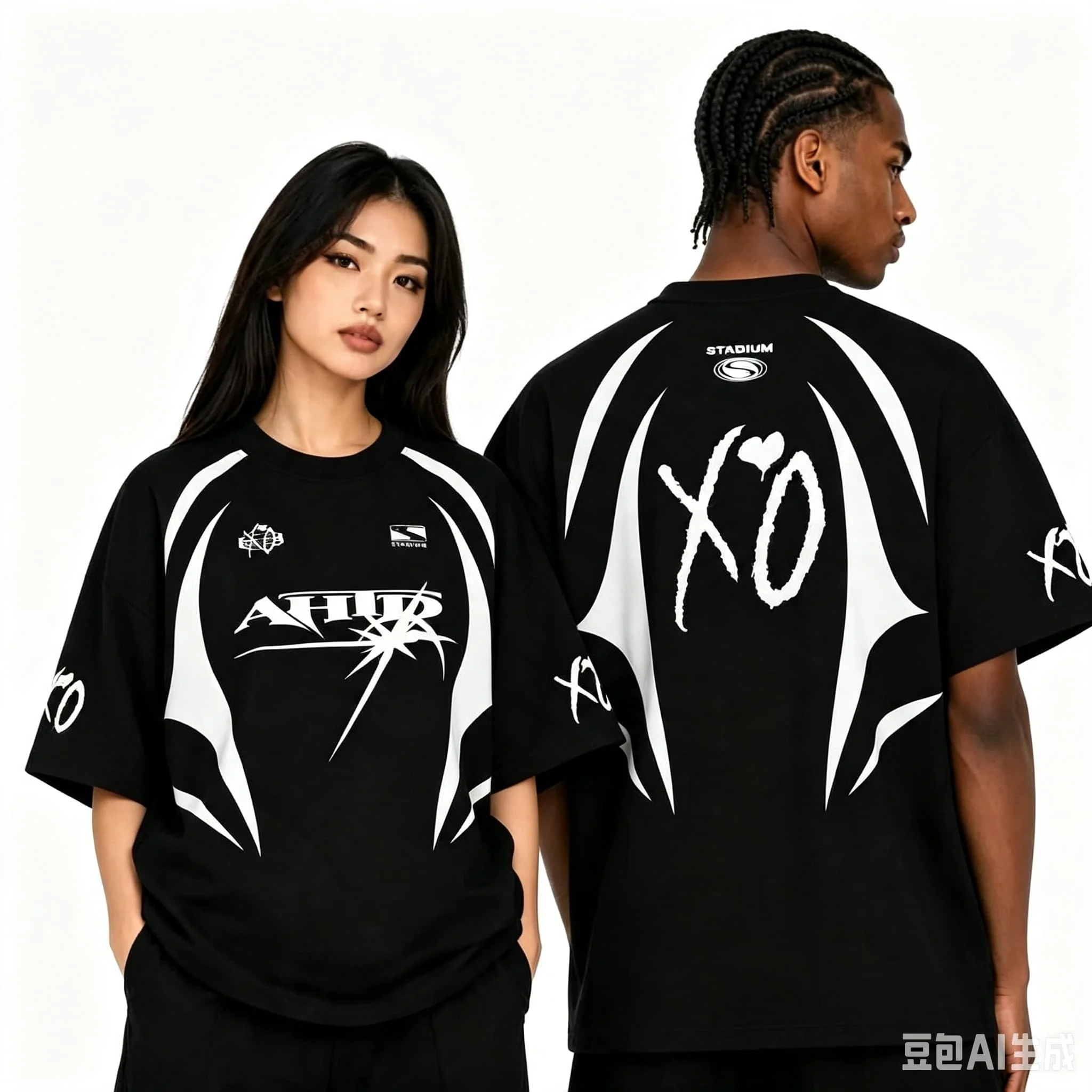 Men's and Women's Universal XO Heart Pattern 3D Printed Short-Sleeved T-Shirt Black Hip-Hop Streetwear Family Matching Y2K Style