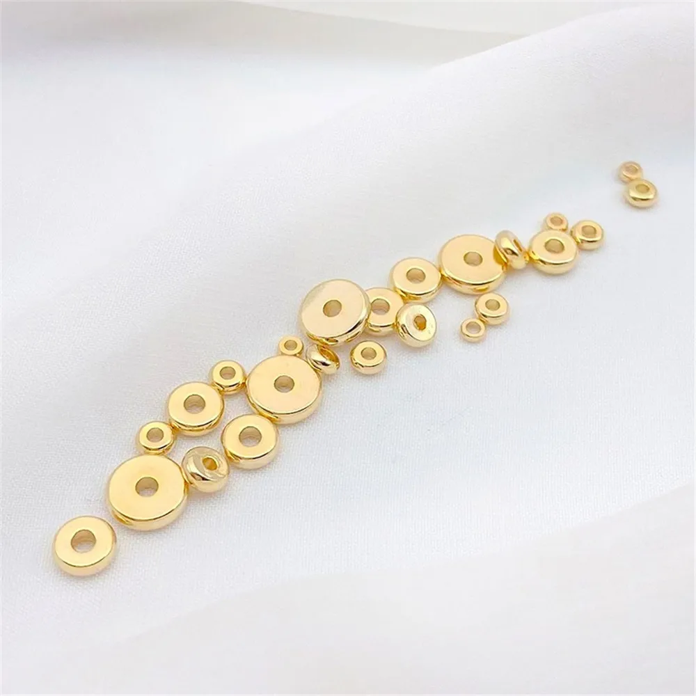 14K Gold Wrapped Flat Round Spacer Loose Bead DIY Handmade Beaded Bracelet Necklace Beaded Headpiece Material Accessories L160