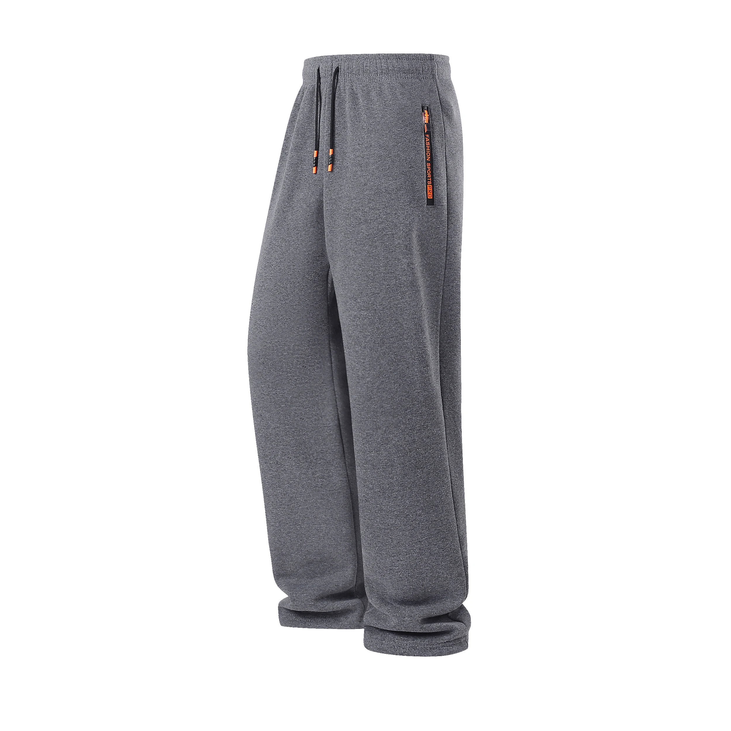 Men Loose Straight Wide Leg Sweatpants Elastic Drawstring Waist Zipper Side Pockets Casual Daily Workout Sports Trousers