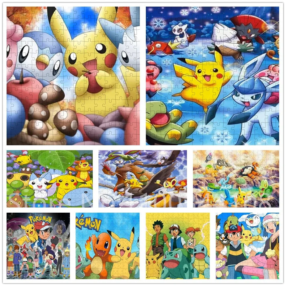 Pikachu 300/500/1000 Pieces Cartoon Anime Character Pokemon Jigsaw Puzzles for Home Interactive Children Handmade Gifts Toys