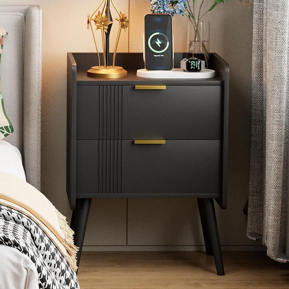 

Elegant Wooden Nightstand with Dual Drawers for Bedside Storage, Ideal for Small Spaces and Rooms