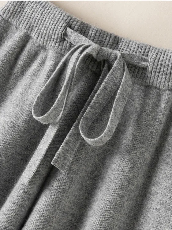 Australische Wolle Hose mit weitem Bein für Damen, Herbst und Winter, hohe Taille, gestrickt, gerades Bein, lange Hose, bodenlang, weiße Dra-Hose