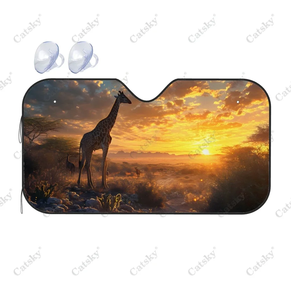 Sunrise with Giraffe Car Windshield Sunshade, Front Auto Car Windshield Sun Shade Blocks Uv Rays Sun Visor Protector