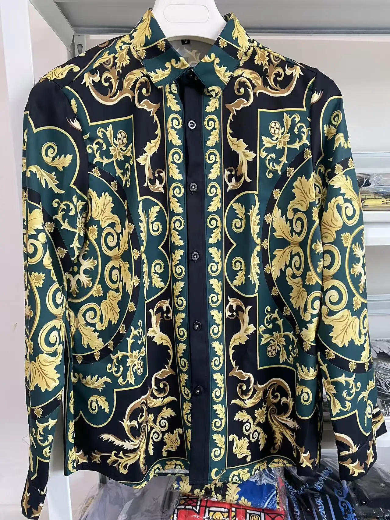 Men's Light Luxury Retro Long-Sleeved Lapel Shirt Natural High-Definition 3D Printed High-End Shirt Casual Business Formal Shirt