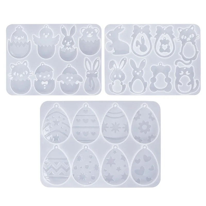 DIY Animal Easter Egg Earring Silicone Mold White Rabbit Cat Pendant Tagging Keychain Necklace Resin Epoxy Mold Jewelry Handmade