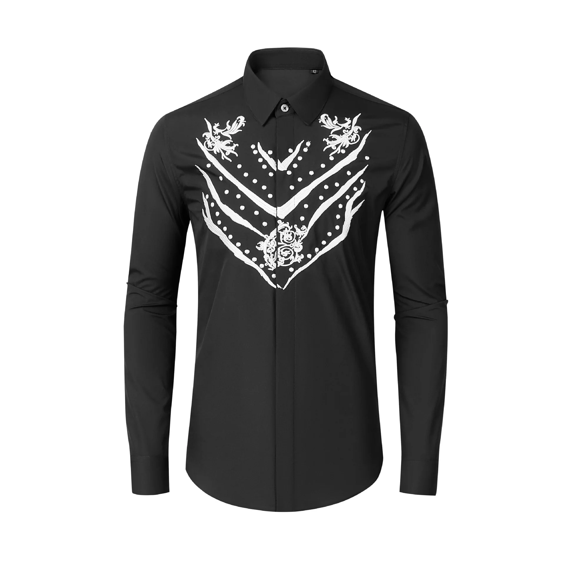 Chinese Style Long Sleeved Embroidered Men's Shirt High Quality Slim Fit Casual Shirts Stage Performance Nightclub Social Shirt