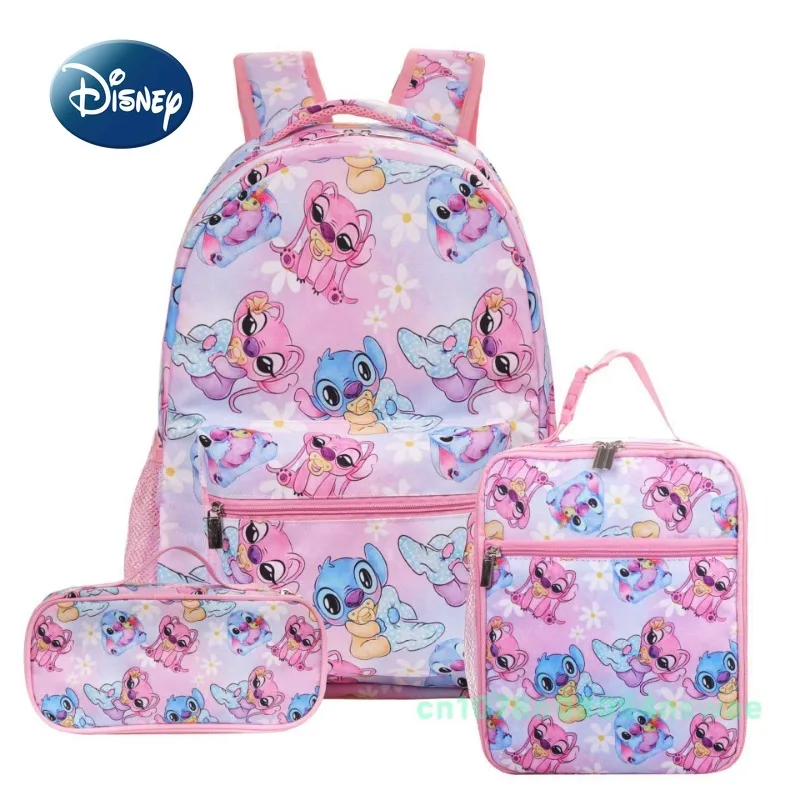 Disney-Saco escolar de grande capacidade infantil, bonito saco de desenho animado, bolsa de estudante, moda, ponto, novo, conjunto de 3 peças