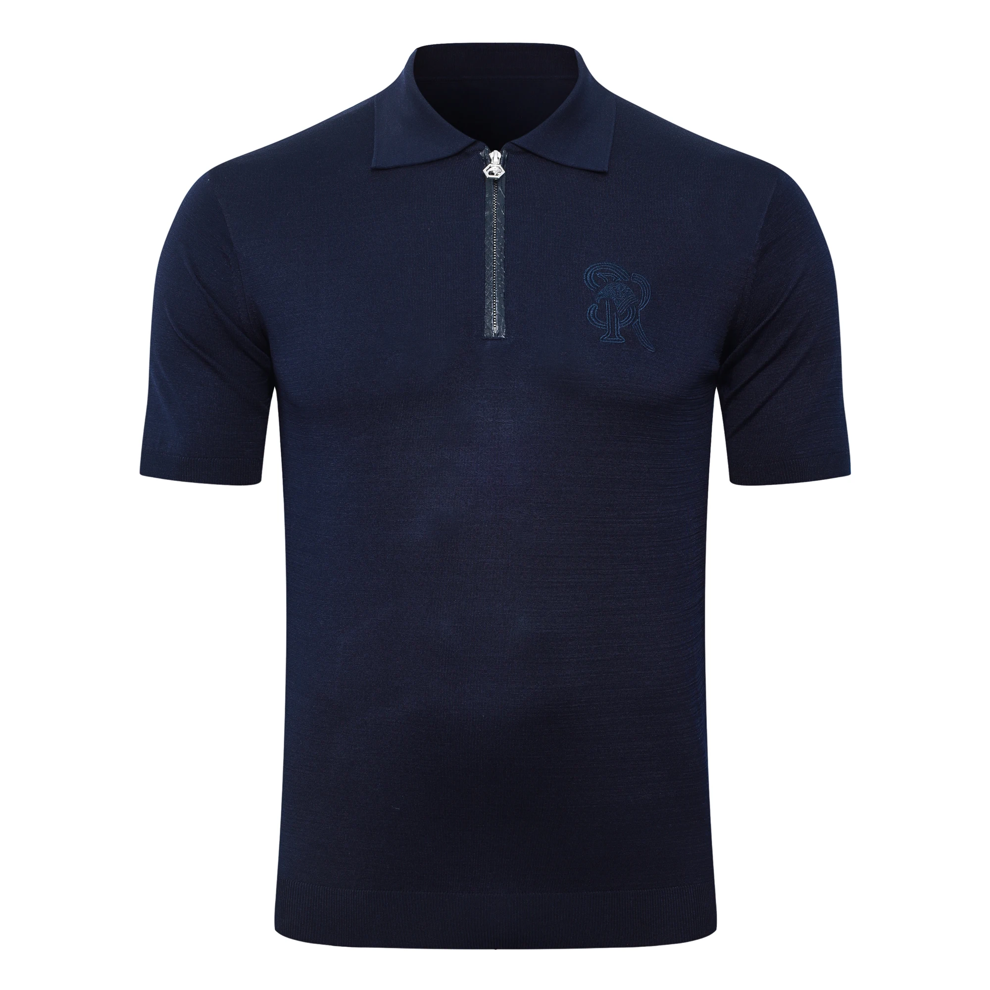 

OECHSLI polo Shirt Silk cowhide men 2026 New embroidery elastic short sleeve thin business genuine leather big size M-5XL