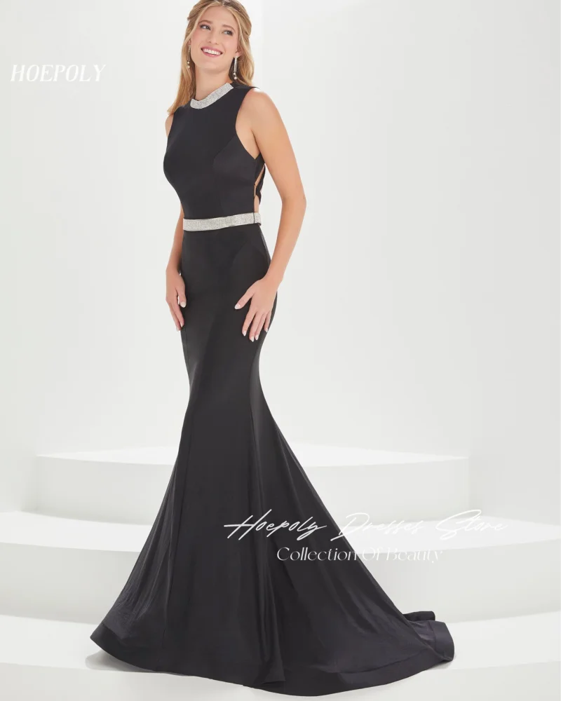 

Hoepoly Halter Trumpet Prom Gown Floor-Length Strappy Back Jewel Neck Dress USA Euro Elegant Party Dress For Sexy Women 2024