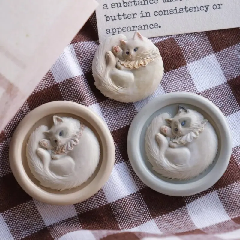 

3D Cat Round Wax Seal Stamp Brass Head 25mm Vintage Embossed Wax Sealing For DIY Envelope Scrapbook Craft Gifts Decoration