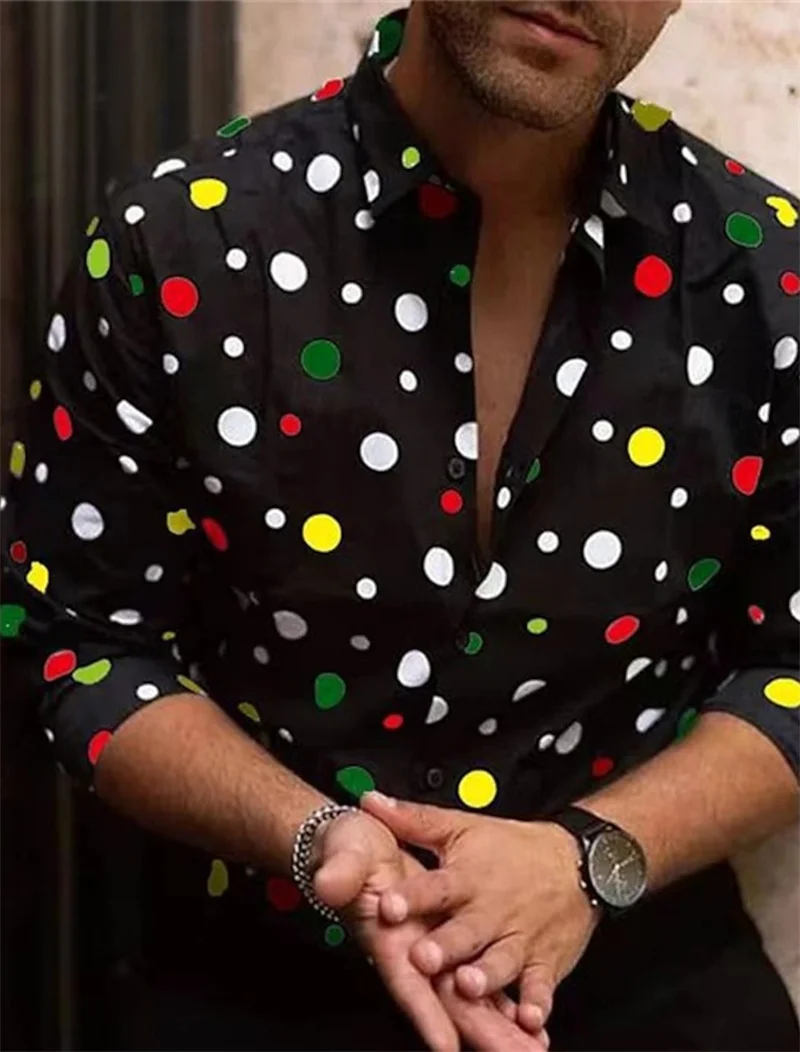 

Мужская рубашка с длинным рукавом в горошек, повседневная рубашка, зеленая и белая, желтая рубашка с длинным рукавом, новинка, забавная рубашка на заказ, осень