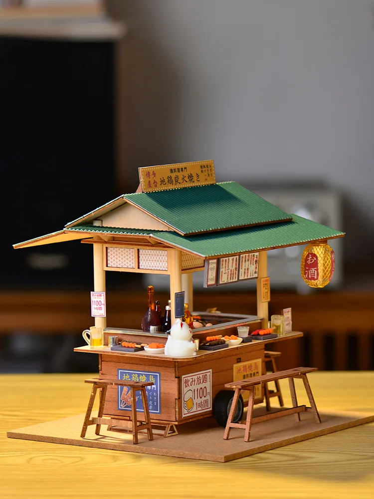 Handmade Wooden Dollhouse Accories DIY Small House Terrace Bird Street Scene Model Building Static Model for Ages 4+