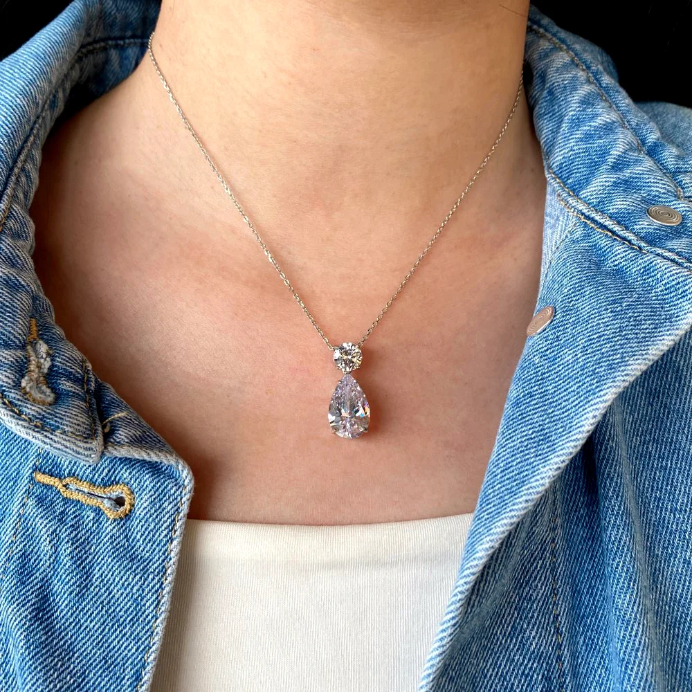 

COSYA 8CT Waterdrop Moissanite Necklace/Earrings Set For Women 100% S925 Silver Pear Lab Diamond Pendant Wedding Party Jewelry