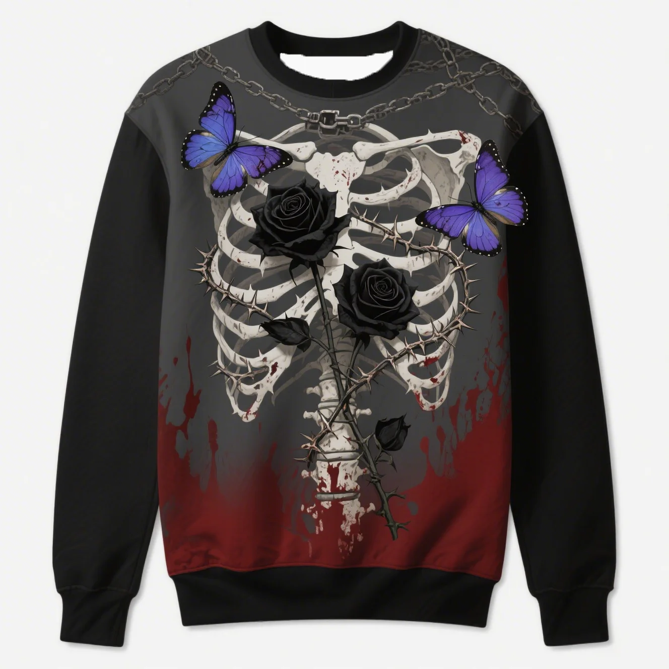 

3D Print Skeleton Graphic Men's Women's Sweatshirts Gothic Butterfly Pattern Creative Personality Tops Autumn Casual Unisex Tees