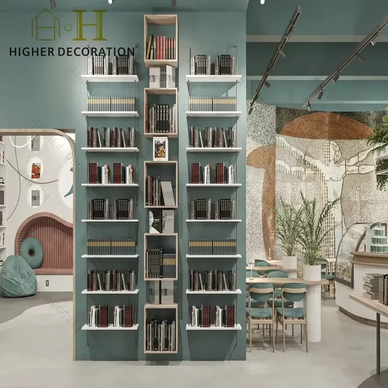 High Quality Library Bookshelf Bookcase Wooden Library Wall Bookshelf Bookcase Customize Study Table with Bookshelf 4