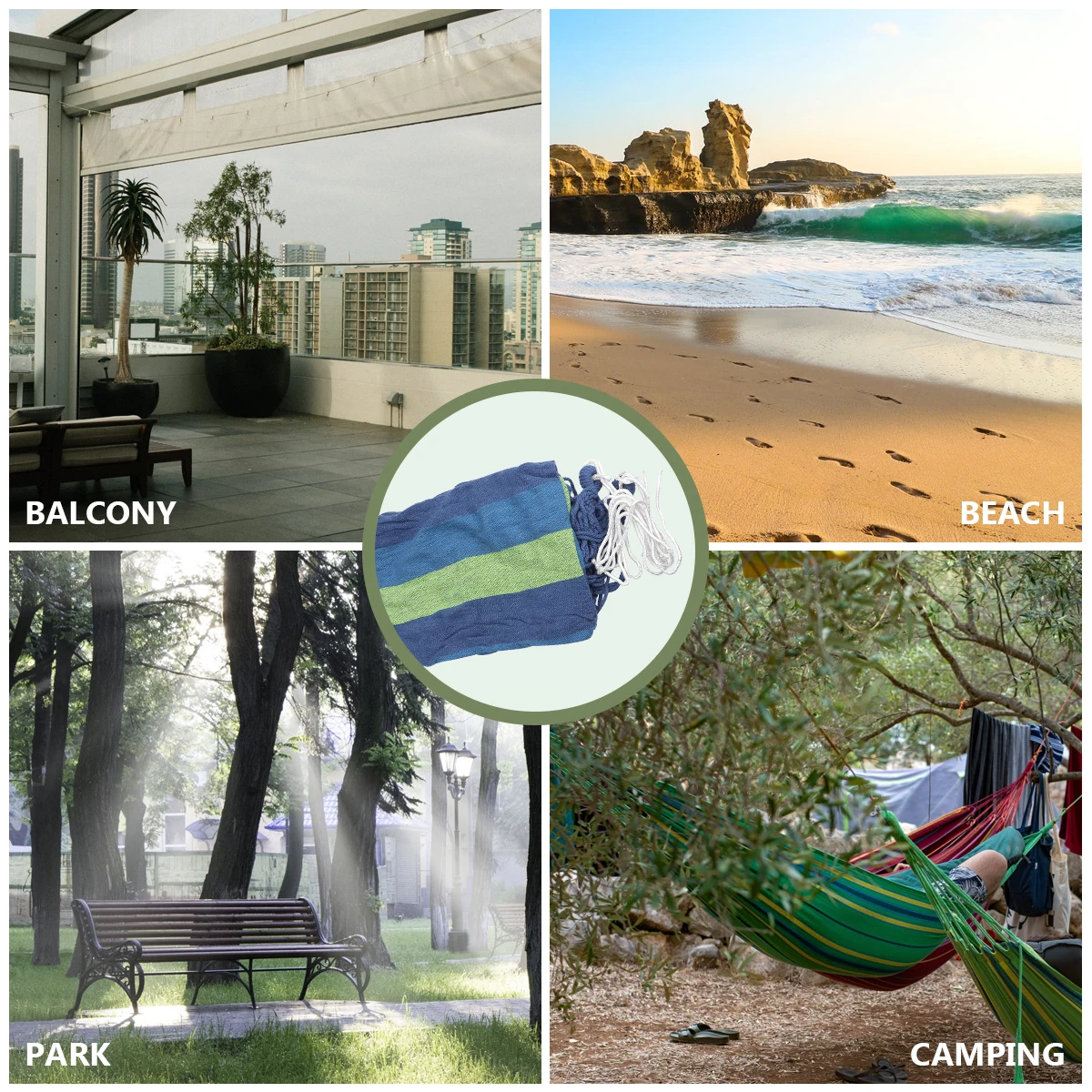 

Outdoor Leisure Portable Multi-functional Hammocks Canvas Stripe Rainbow Swing for Camping Backpacking Travel (Blue)