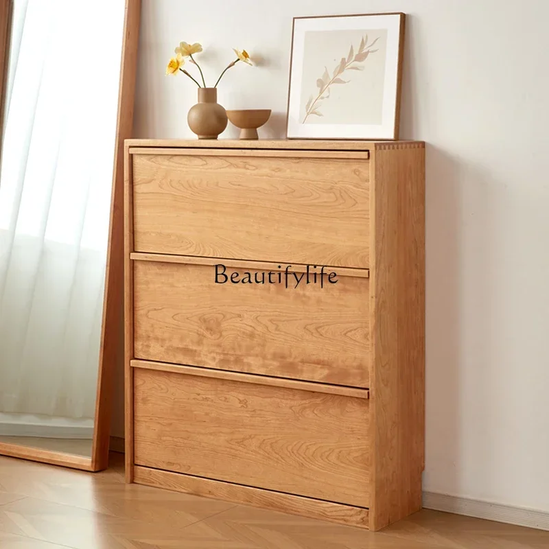 4  Nordic Small Apartment Flip Shoe Cabinet Home Entrance Large Capacity Solid Wood Storage Shoe Rack