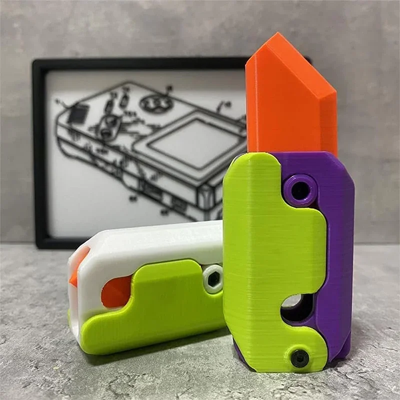 3D Printing Gravity Knife Toy Cub Jumping Small Radish Knife Fidget Toys Decompression Push Card Small Carrot Knife