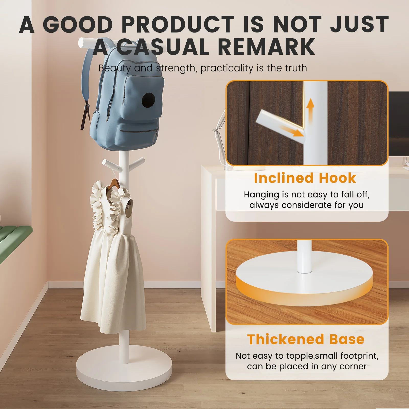 Floor-Standing Backpack Rack, Bedroom Coat and Hat Storage Rack, Children's Backpack Holder, Desk-Side Hook, Bedside