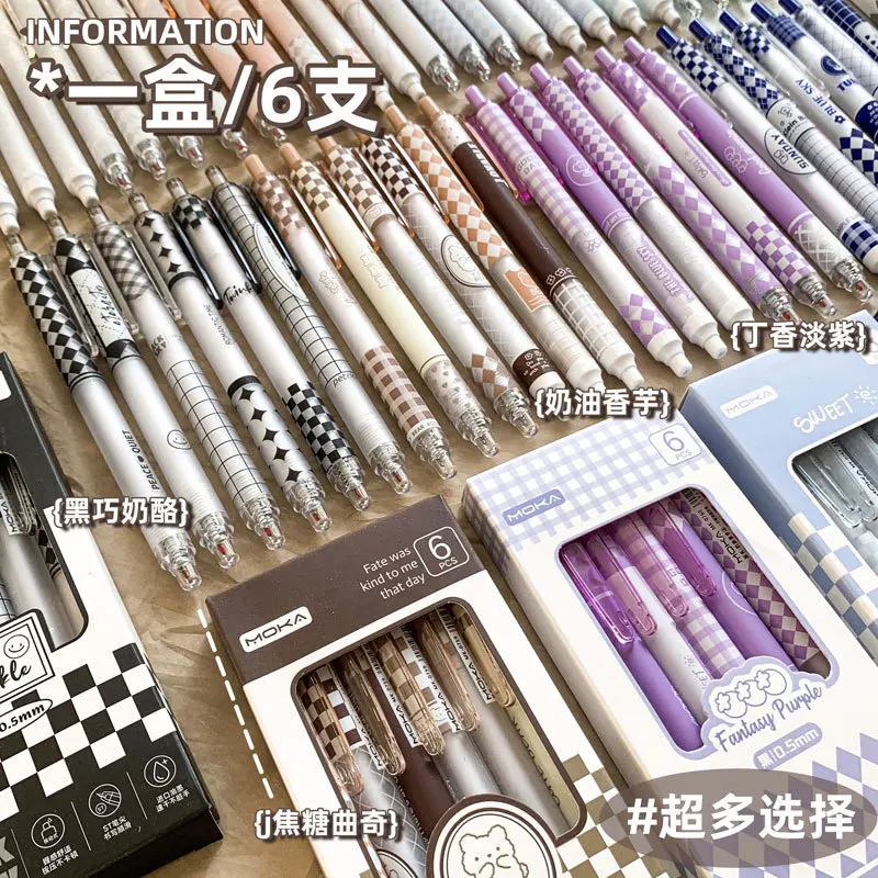 

6Pcs Cute Gel Pen Set Quick Drying Press Ballpoint 0.5mm Black Ink Writing Smooth Pen Stationery Student School Office Supplies