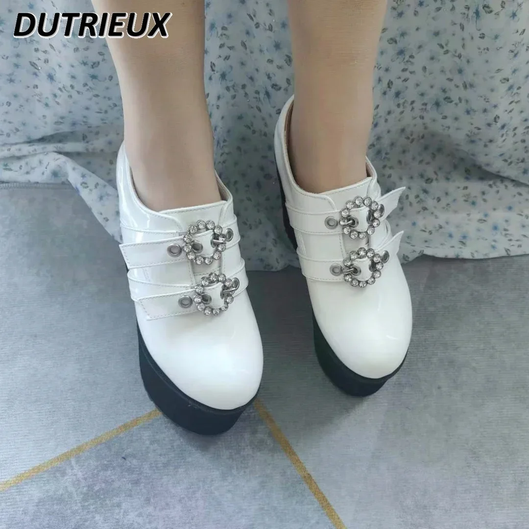 

Retro Sweet Cool Japanese College Style SMary Jane Pumps 13CM White Platform Thick Heel Mass Production Mine Women's Shoes