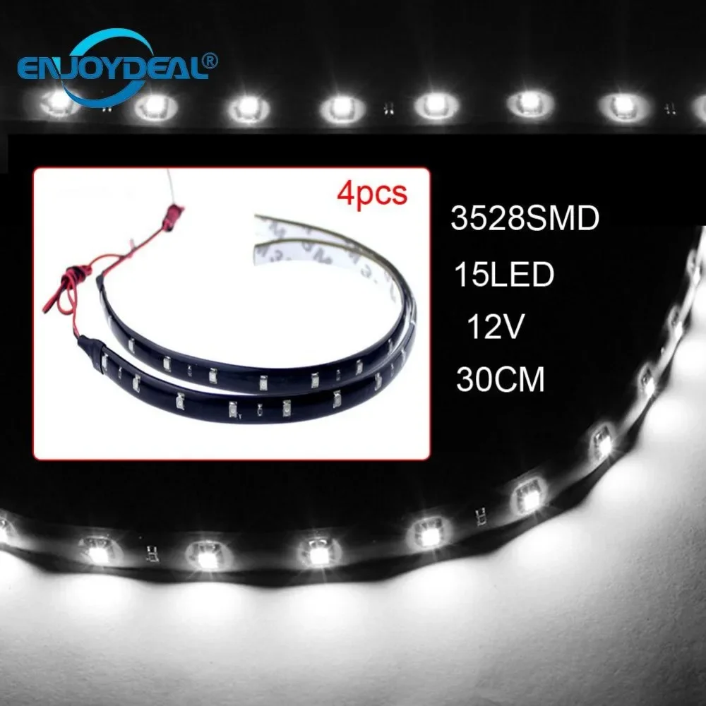 4pcs RGB Led Bar Strip 30cm 3528 SMD 15 LED Flexible Strip Lights 12V Car Auto Truck led Strip Light Waterproof Decor Lighting