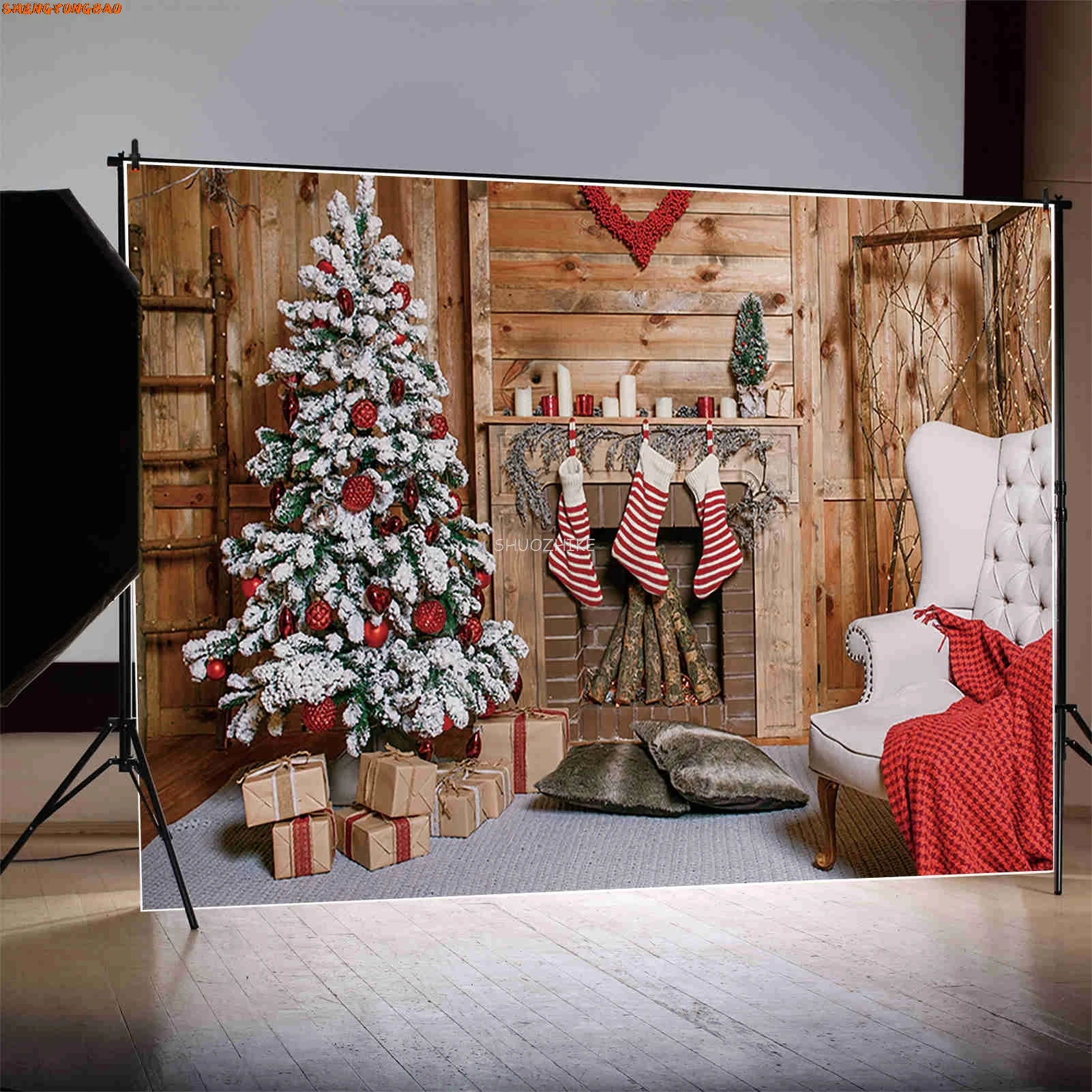 Dia de natal photo studio fundo árvores de natal lareira cenários ocidental sala estar decorações festa volta gota