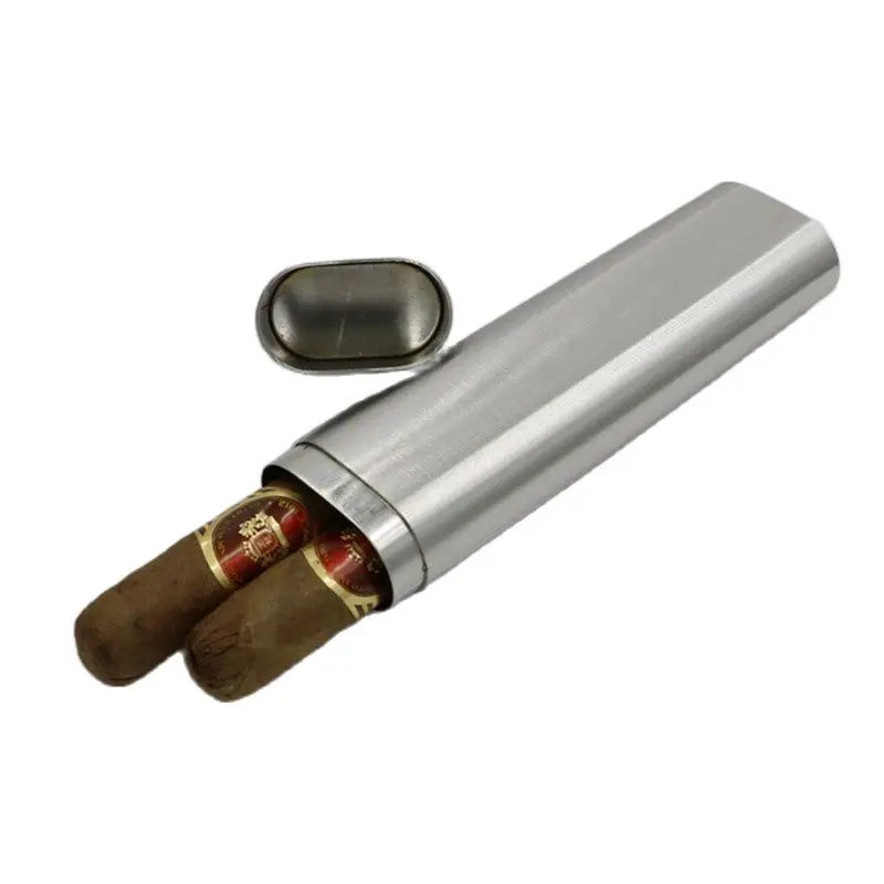 Portable Stainless Steel Cigar Case, Storage Tube, Travel, Metal, Tobacco, Humidor, Smoking Accessories, 1Pc