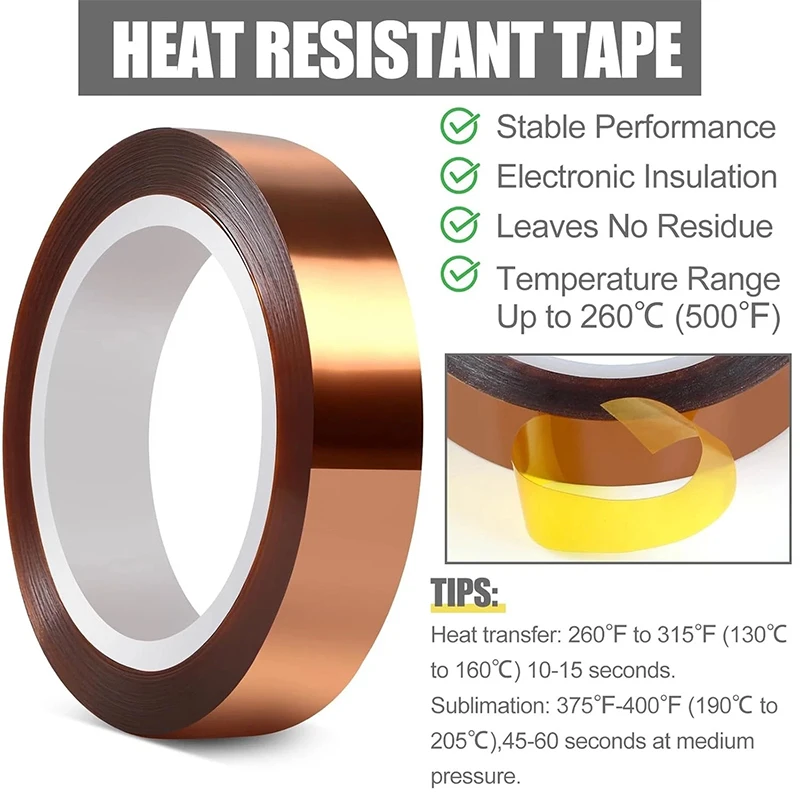 5-50MM Gold Finger Tape High Temperature Heat BGA Tape Polyimide Adhesive Insulating Tape 33M No Residue for Masking Soldering
