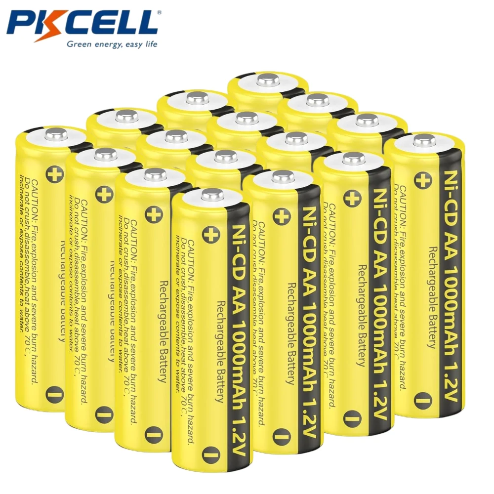 PKCELL 16 pz 1.2V 1000 mAh nichel cadmio (NiCad) batterie ricaricabili Nicd AA1000 mAh batteria di ricambio