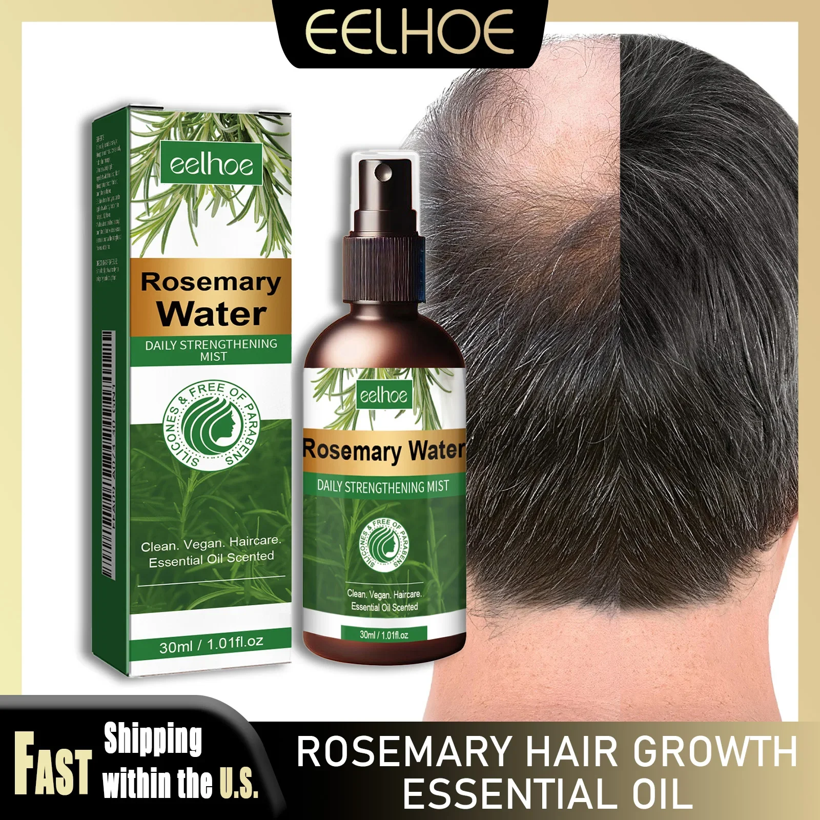 

EELHOE 30ml Rosemary Hair Growth Essential Oil Pure Natural Nourishing Repair Hair Damage Strengthening Hair Root Long-term Care