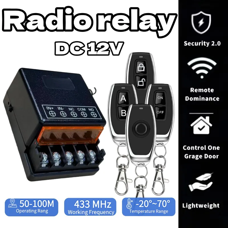 433Mhz DC 12V 24V 36V 48V 30A Relay Wireless Remote Control Switch RF Transmitter On Off Button for Water Heaters Ceiling Lamp