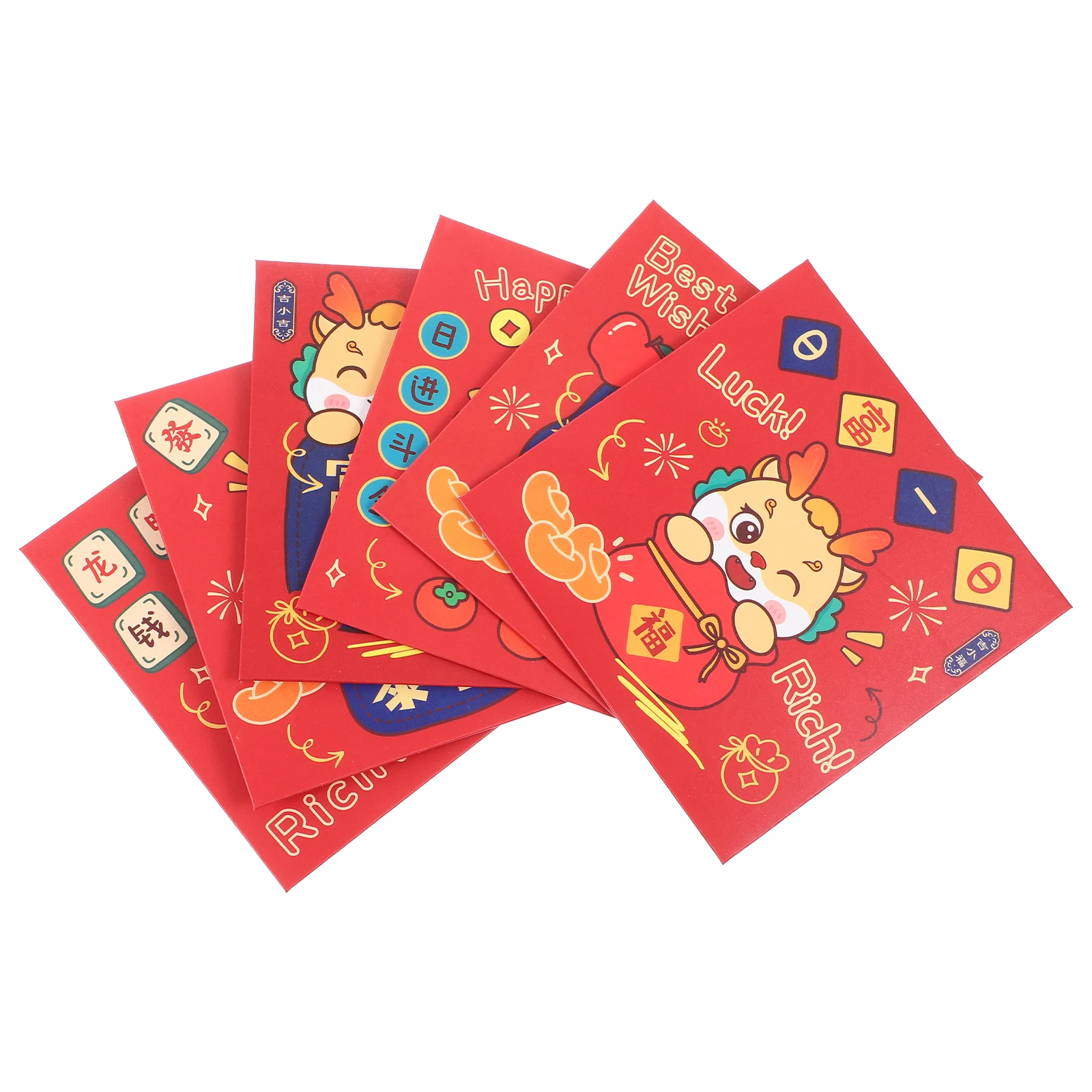 

6 Pcs Dragon Envelope Cartoon Zodiac Red Year of Cute Hard Card Lucky Money Paper Chinese Packets