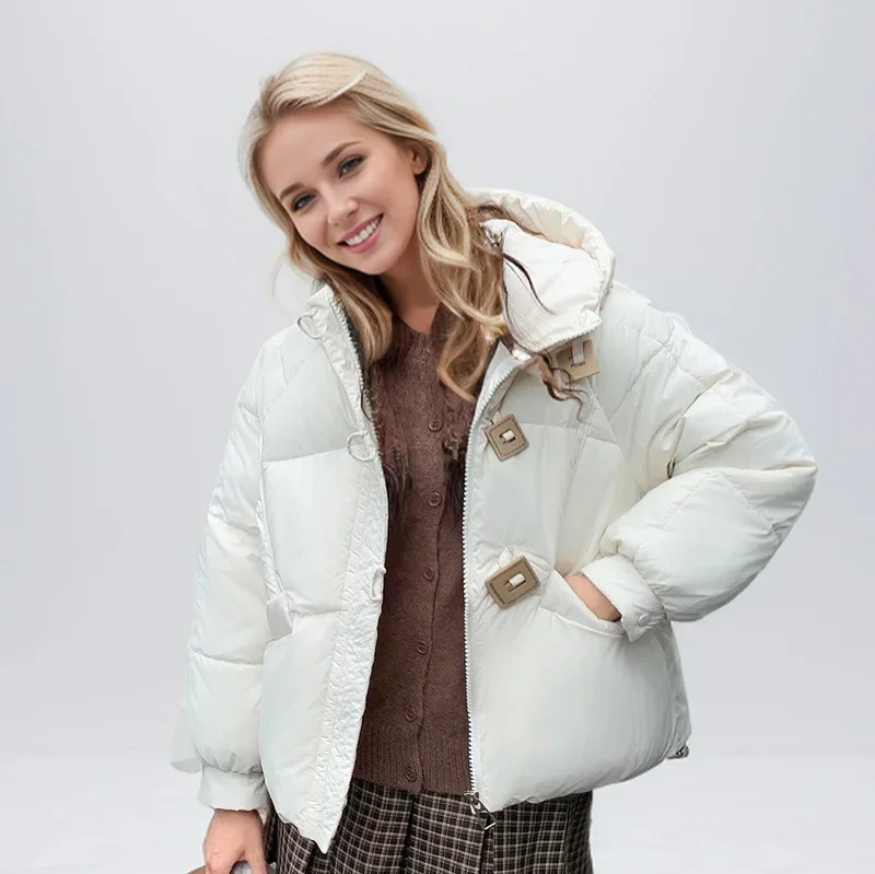 

Wome's New Winter Short Jacket Female Square Buckle Hooded Cotton Jacket Women Casual Thicken Warm Parkas Coats 2025 New