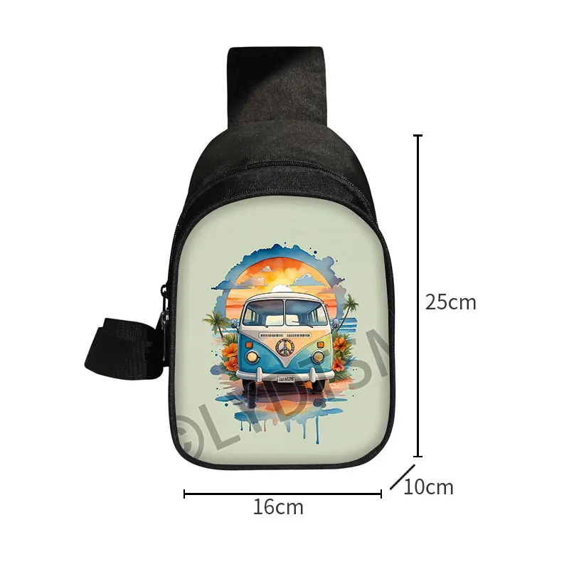 Watercolor Camper Van Beach Travelling Print Chest Bag Women Crossbody Bags for Travel Shoulder Bags Key Phone Holder