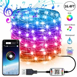 USB Smart Bluetooth Led Copper Wire String Light 5M/10M/15M/20M App Control Christmas Tree Decor New Year Fairy Garland Light