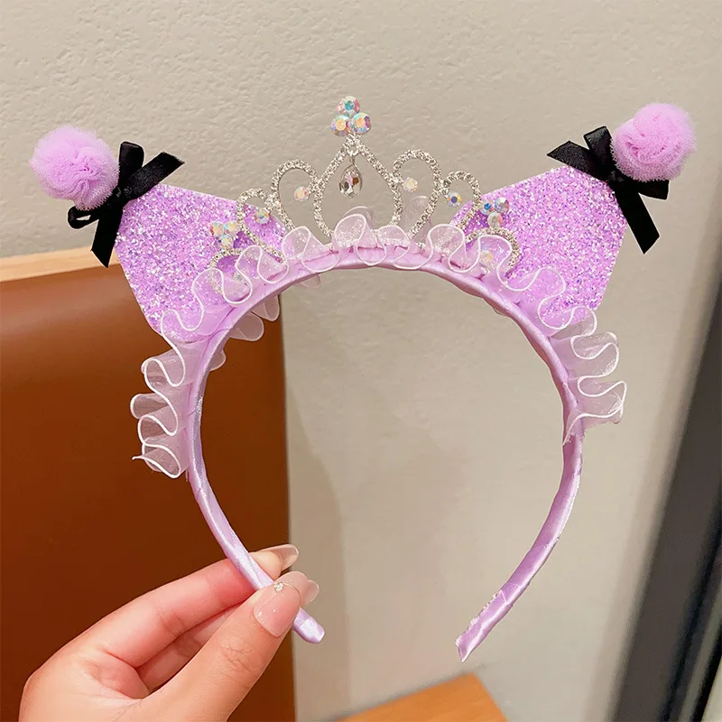 Sanrio Kawaii Kuromi Purple Headbands Anime Figure Mesh Bow Girls Hairband Babies Birthday Party Hair Accessories Cosplay Gifts