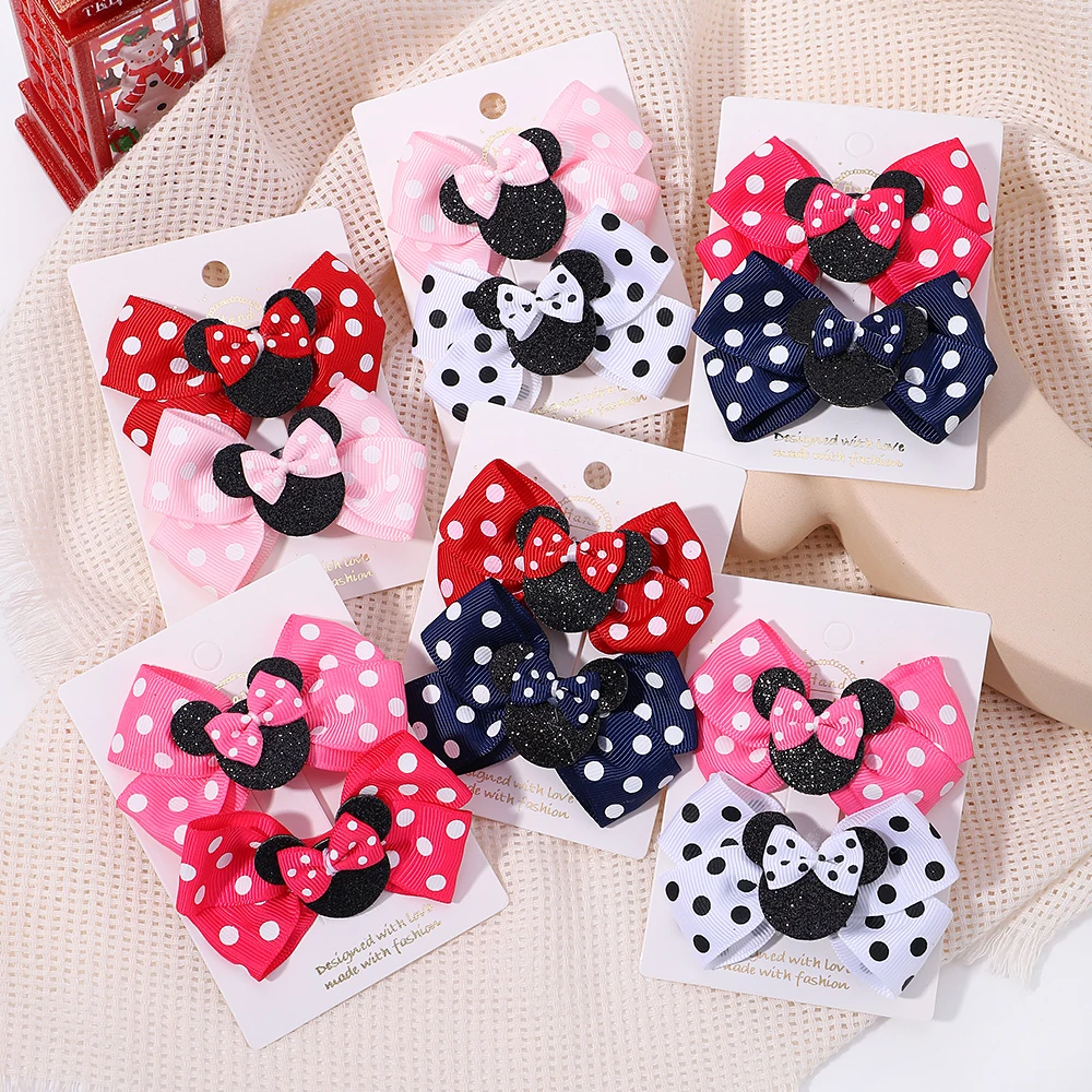 2 sztuk/zestaw Grils piękne Polka Dot Bow spinki do włosów dla włosów maluch Cartoon spinki do włosów Baby Boutique akcesoria do włosów