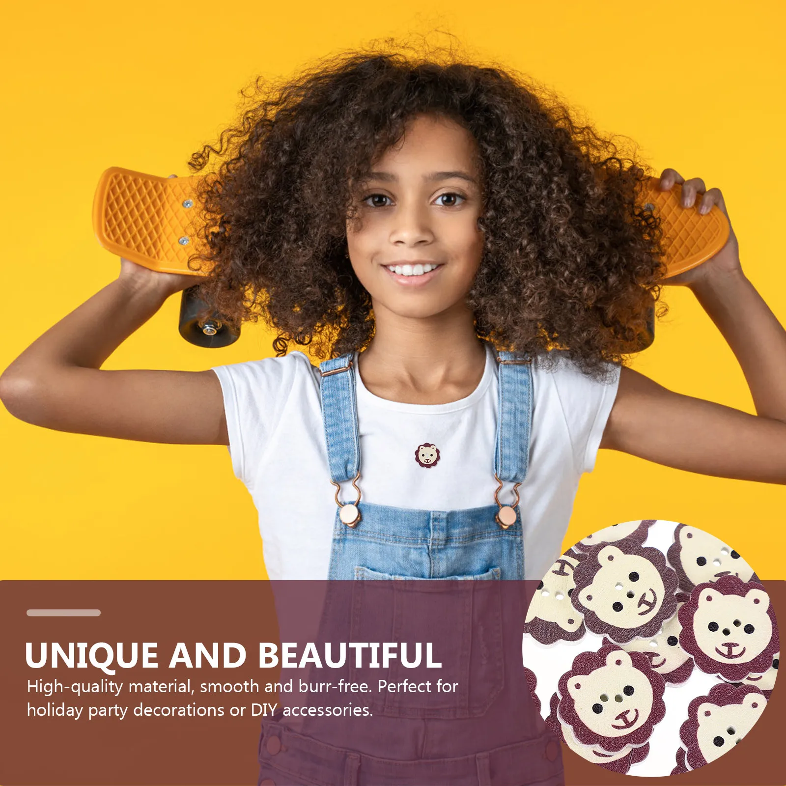 

100Pcs Wooden Clothes Buttons Creative Lion Design DIY Buttons for Clothing Decor Accessories Sewing Replacement Crafts