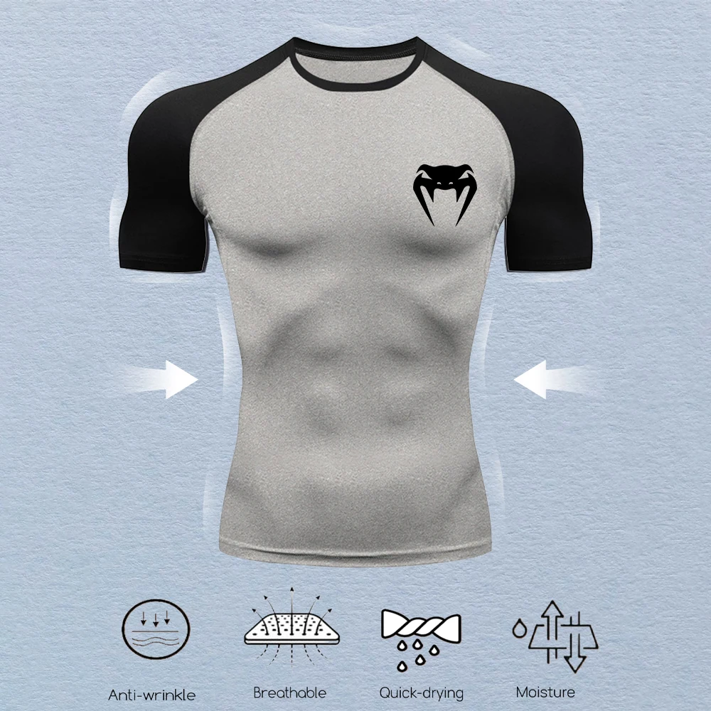 Herren Kompressionshemden Fitness Snake Print Gym Shirts Quick Dry Rashguard Kurzarm Sportbekleidung Jogging Tops T-Shirts Sommer – Detail 11