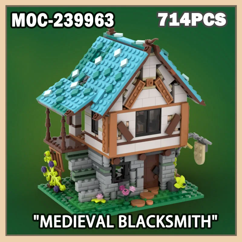 

MOC-239963 Street Scene Building Blocks Small Particle Medieval Blacksmith Blocks Creative Brick Modular Children's Toys 714PCS
