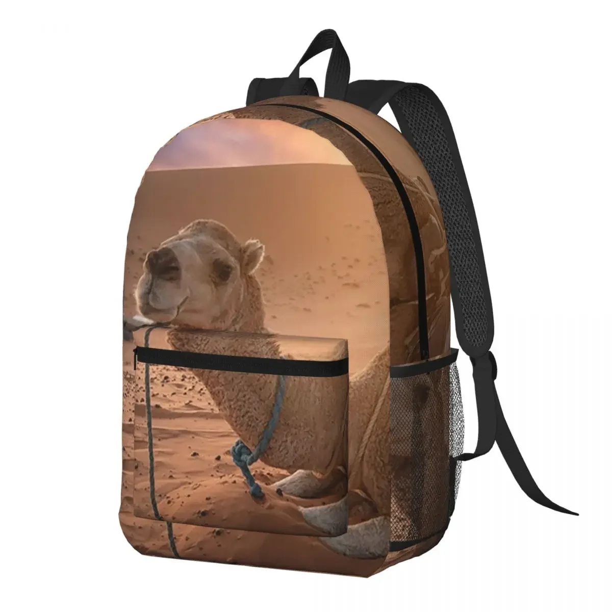 Camel Sahara Print Realistic Backpack Daypack Large Capacity Kids BookBag School Bag Shoulder Bags for Men Women
