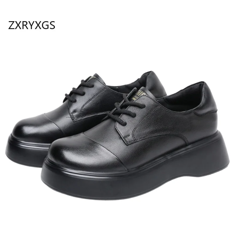 

ZXRYXGS 2025 New Lace-up Premium Genuine Leather Shoes Wedges Thick Sole Mid Heels Women's Plus Size Shoes Fashion Banquet Shoes