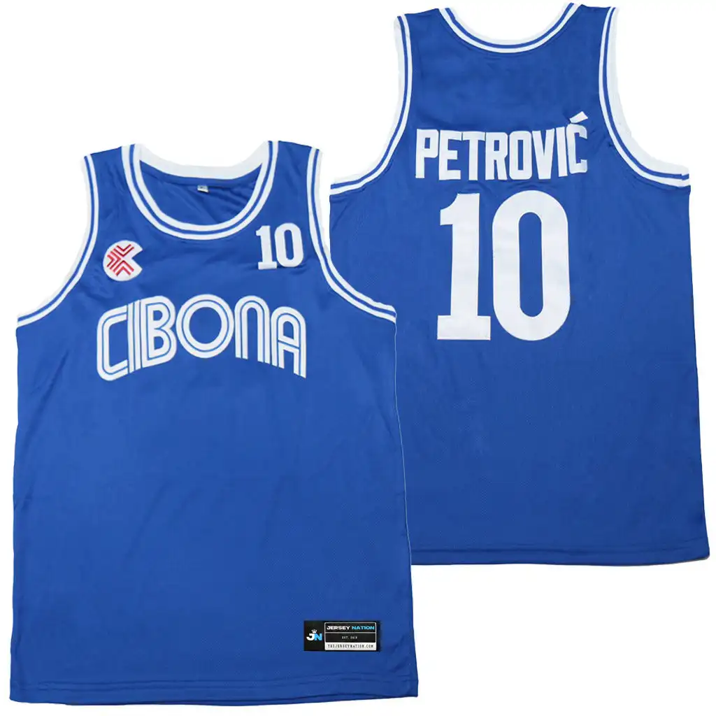 Movie CIBONA #10 maglia da basket PETROVIC maglietta sportiva traspirante da uomo maglie da basket cucite ad asciugatura rapida blu