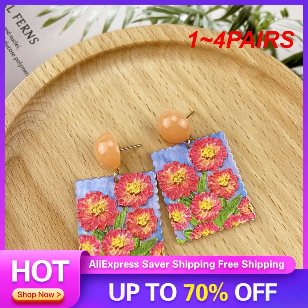 1~4PAIRS Colored Flower Stud Earrings Bright Colors Color Contrast Candy Color Earrings Earring Torus Acrylic Earrings