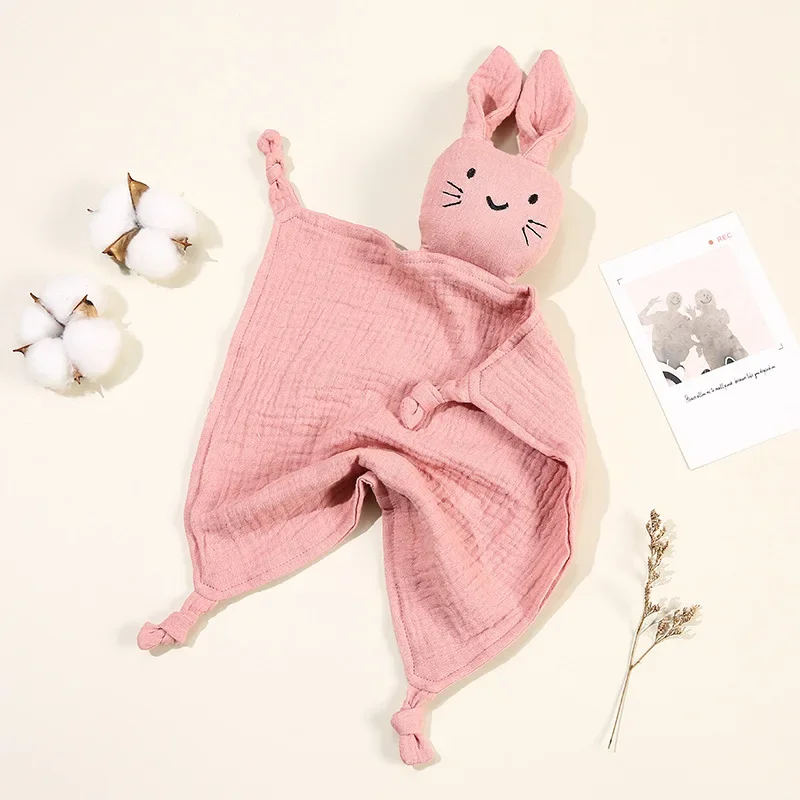 Baby Cotton Muslin Burp Cloth Cute Rabbit Doll Infant Comfortable Blanket Kids Sleep Appease Towel Toddler Saliva Scarf