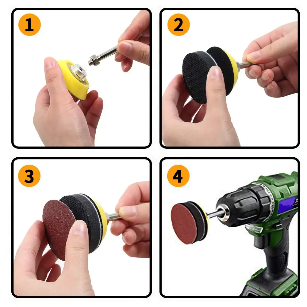 Kit di tamponi per dischi abrasivi con gancio e anello da 1 pollice con cuscinetti di supporto per trapano con gambo da 1/4 di pollice e tampone per lucidatura a strato di schiuma morbida