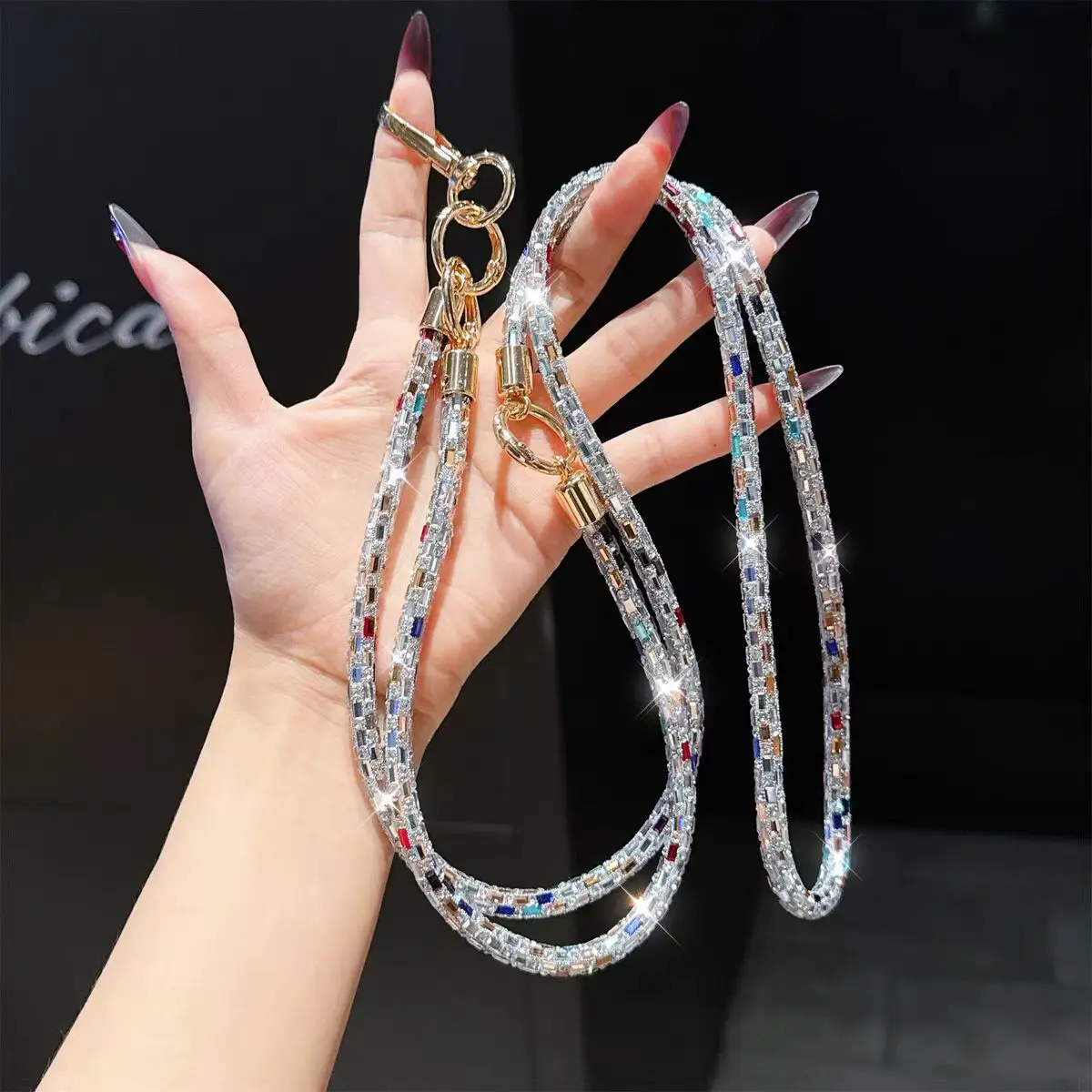 

luxury rhinestone mobile lanyard phone chain design strap neck strap Detachable cross Rope hanging phone wrist strap Flash
