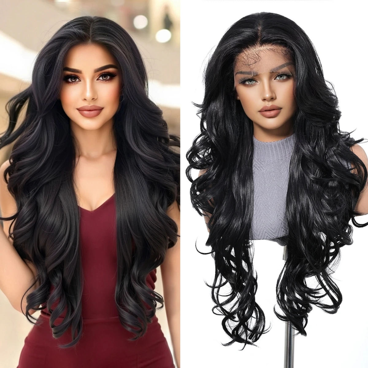 

HAIRCUBE Черные парики с детскими волосами для женщин, повседневные вечерние длинные волнистые вьющиеся синтетические парики, естественная линия волос 13*4, кружевные фронтальные парики