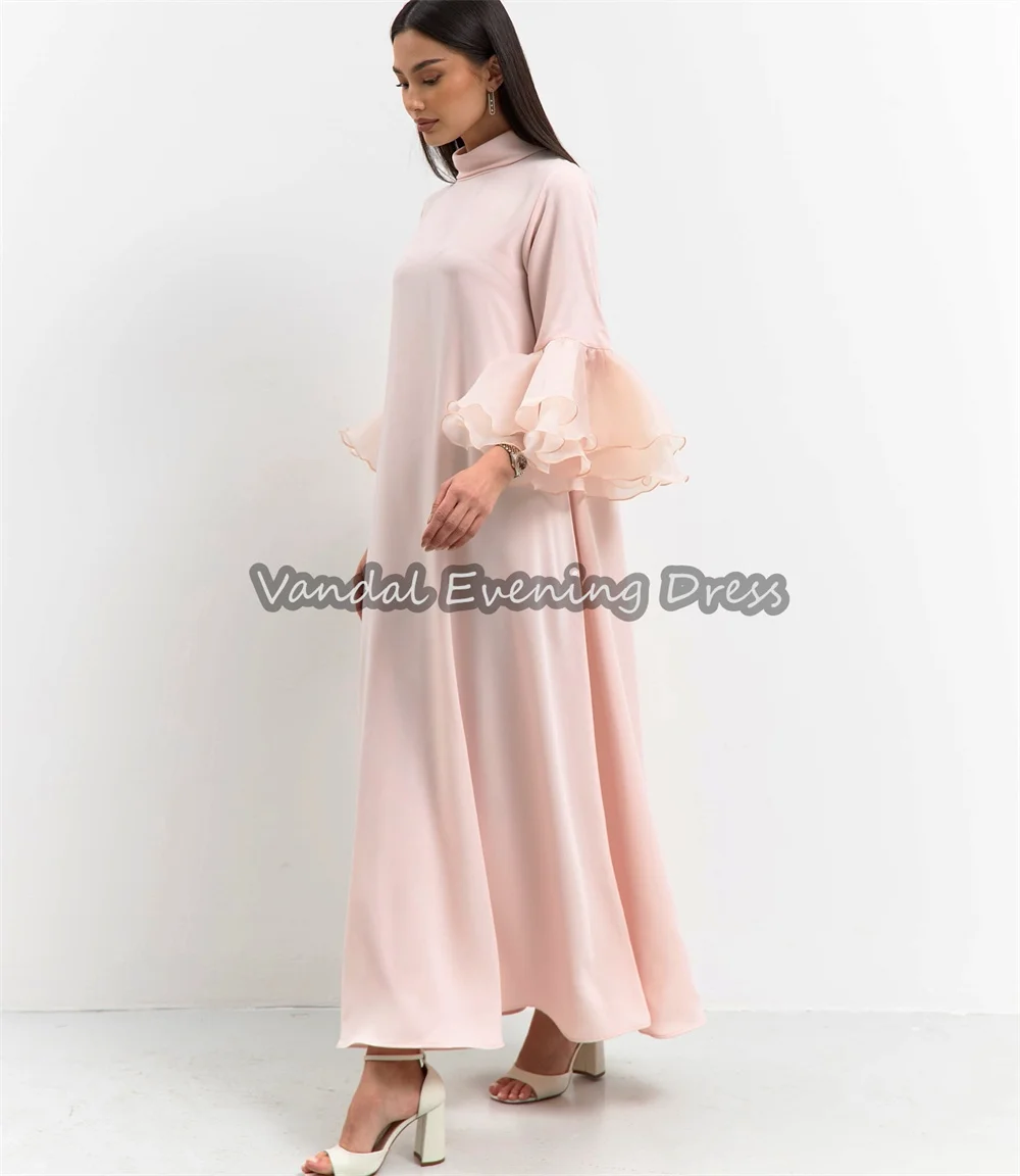 Vindal Crêpe A-lijn O-hals Lange Mouwen Eenvoudige Avondjurken Voor Vrouwen 2025, Met Enkellange Saudi Elegante Feestjurk